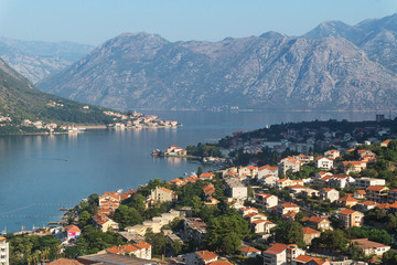 Naklejka na ściany i meble View of mountains and Kotor Bay, largest bay of the Adriatic Sea, Montenegro