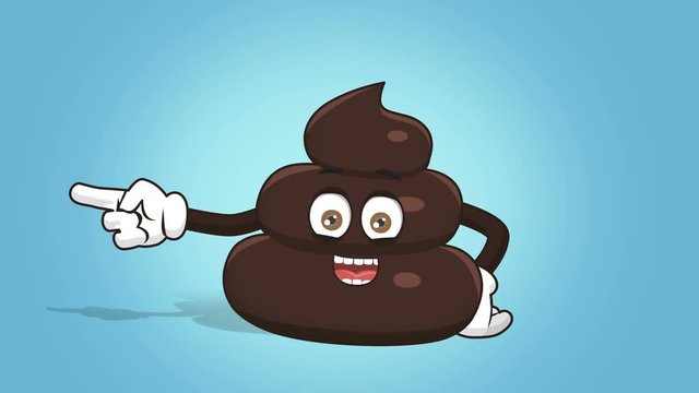 Cartoon Funny Brown Poop Turd Left Pointer Speak with Face Animation Alpha Matte