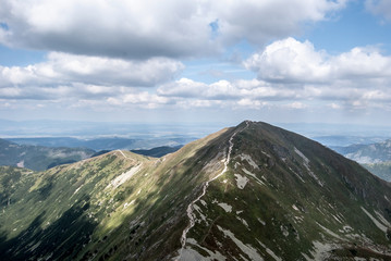 Volovec and Rakon hill from hiking trail bellow Ostry Rohaec mountain peak in Zapadne Tatry...