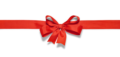 Red ribbon with a bow isolated on white background