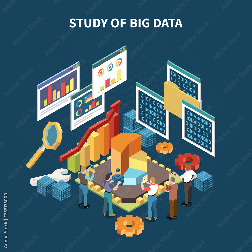 Sticker Isometric Big Data Analytics Composition