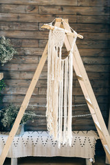 boho decor on a wooden stairs