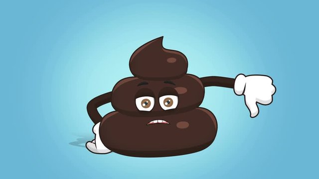 Cartoon Funny Brown Poop Turd Dislike Thumb Down with Face Animation Alpha Matte