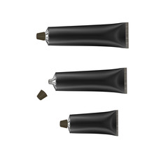 Three black tubes. Vector cream or toothpaste tubes. Ointment. Salve. Glue tube	