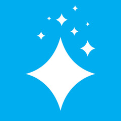 Shine icon, Clean star icon. White icon on blue background. 