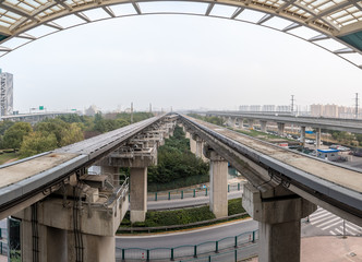 Fototapeta premium Platform of Shanghai Maglev train Longyang Road station
