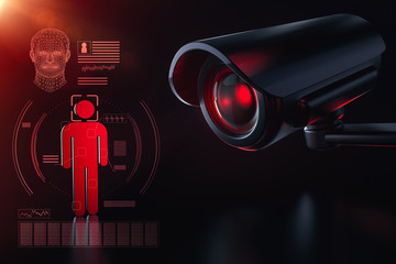 Cctv is checking information about citizen in surveillance security system concept. Big brother is watching you concept. 3D rendering