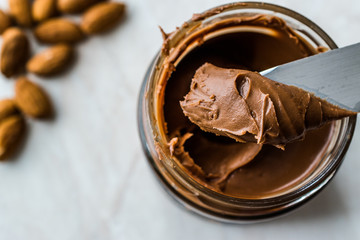 Raw Organic Almond Butter Cream in Jar.