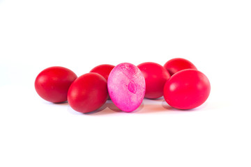 Red and pink easter eggs isolated on white background