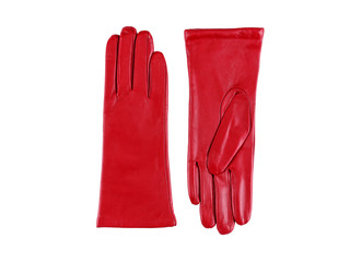 Beautiful red leather women's gloves isolated on white