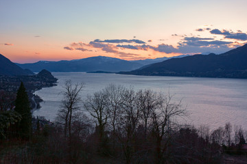 Panoramic view of Lake Maggiore at sunset