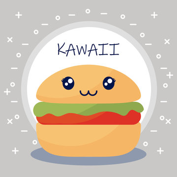 delicious hamburger fast food kawaii character