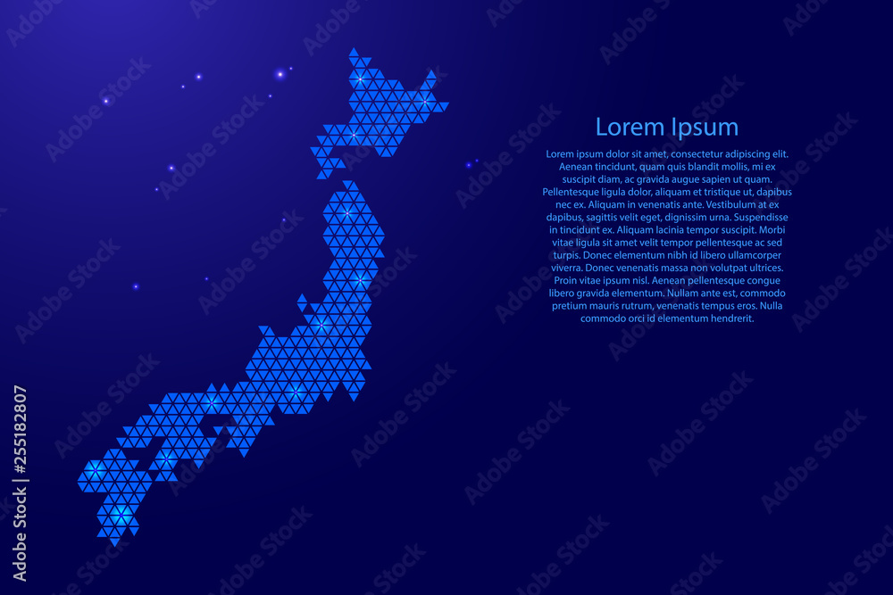 Poster japan map abstract schematic from blue triangles repeating pattern geometric background with nodes a