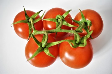 Branch of vine tomatoes isolated on the white background