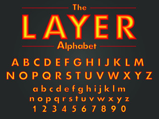 Vector of colorful bright multi-layer font and alphabet