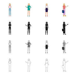 Vector design of posture and mood logo. Collection of posture and female vector icon for stock.
