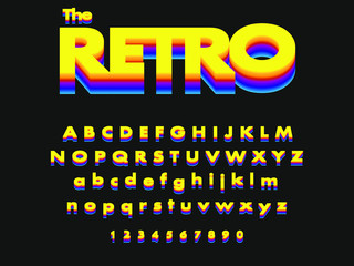 Vector of retro bold font and alphabet 