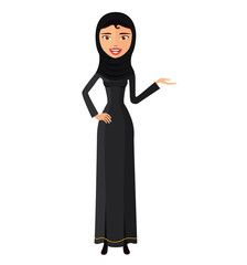 Arab woman presenting something cartoon vector illustration isolated on a white background