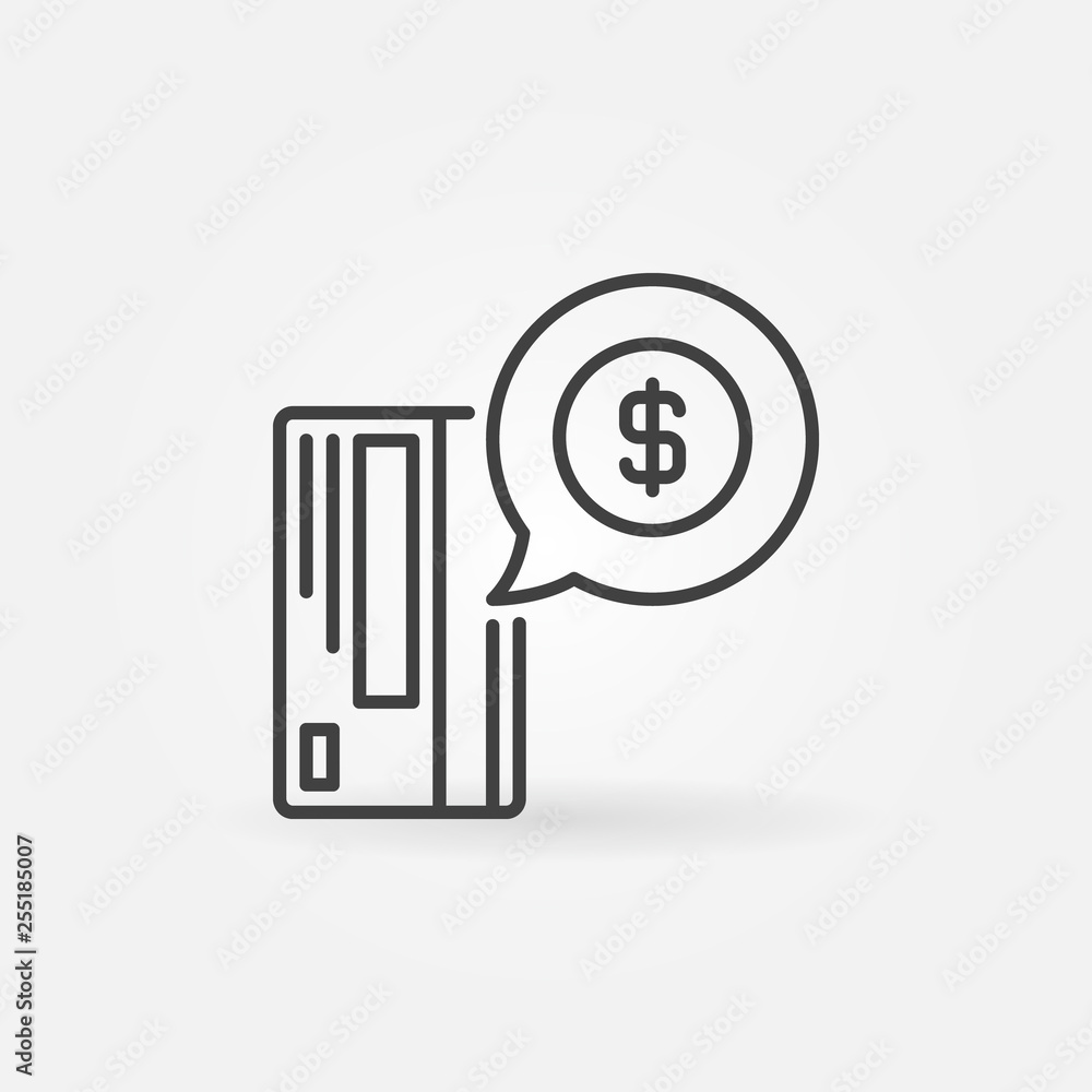 Poster credit card and speech bubble with dollar vector concept icon or symbol in thin line style