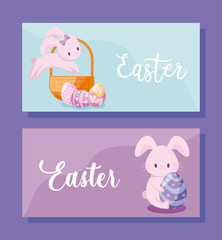 cards with cute rabbits of easter