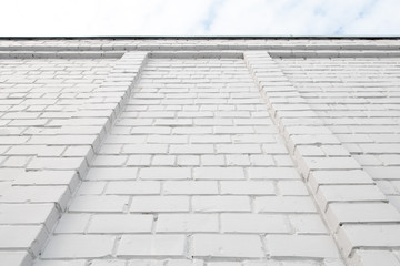 Blank ad space on a white brick wall in the street outside