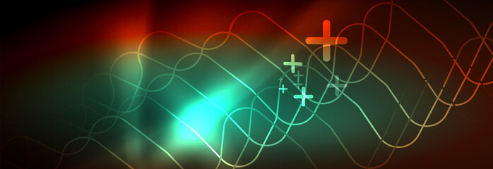 Neon glowing techno lines, hi-tech futuristic abstract background template with square shapes