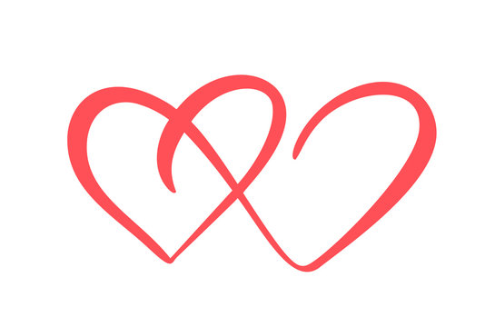 Two love heart signs. Romantic. Vector illustration icon Valentines day symbol - join passion and wedding. Template for t shirt, card, poster. Design flat element