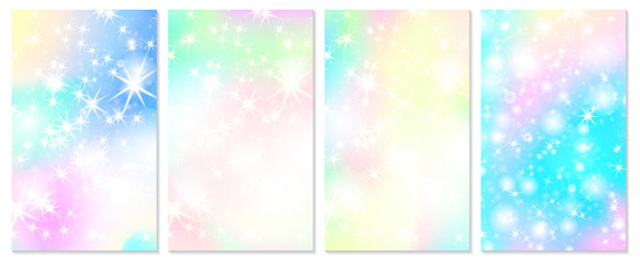 Unicorn rainbow background. Holographic sky
