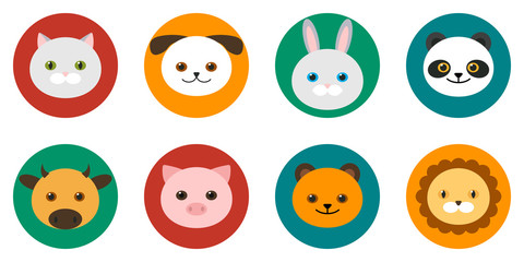 muzzles of young domestic and wild animals. vector illustration.