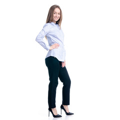 Business woman standing looking on white background isolation