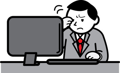 パソコンの前で目の疲れを感じるサラリーマン