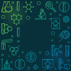 Chemical vector colorful concept illustration with square linear frame on dark background