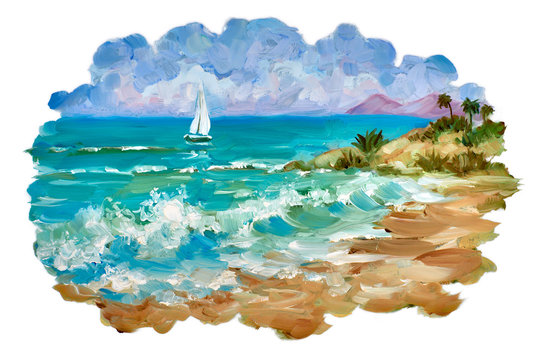Coast with a yacht at sea
