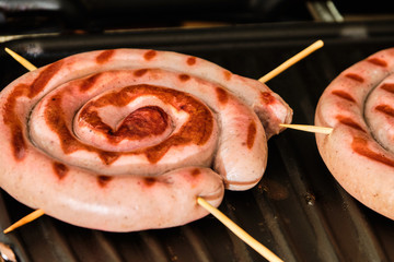 Spiral sausage on grill