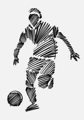 Drawing of football player in black sketch format on light background