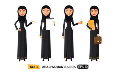 Arab business women flat enjoying cup coffee flat cartoon vector isolated