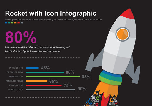Rocket with Icons Infographic Layout