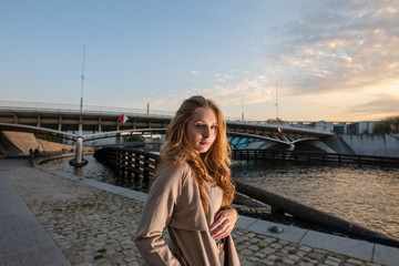 young woman in nice dress around berlin 