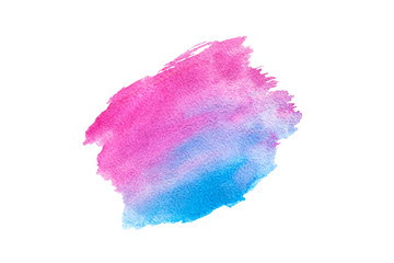 Pink and blue watercolor painting brush stroke, abstract background isolated on white