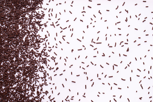 Chocolate Sprinkle Dots, Decoration Over White Background, Flat Lay