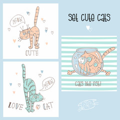 Set of funny cats in a cute style. Vector illustration © Olga