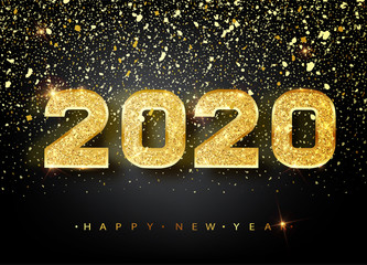 2020 Happy new year. Gold Numbers Design of greeting card. Gold Shining Pattern. Happy New Year Banner with 2020 Numbers on Bright Background. Vector illustration