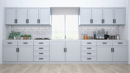 Modern kitchen interior with furniture.3d rendering - 255196633