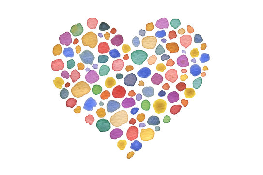 Watercolor dot heart shape. Abstract painting background. Isolate on white.