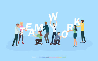 Fototapeta premium Creative brainstorming business teamwork and business strategy concept for team building ,co-working and collaboration. Flat design characters for web banner, marketing material and presentation.