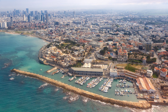 Tel Aviv Jaffa Altstadt Hafen Skyline Israel Strand Stadt Meer Luftbild Hochh&auml;user
