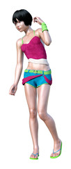 3D Rendering Teenager Girl on White