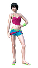 3D Rendering Teenager Girl on White