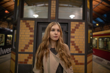 young woman in nice dress around berlin 