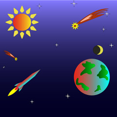Space rocket, children illustration background vector Wallpaper
